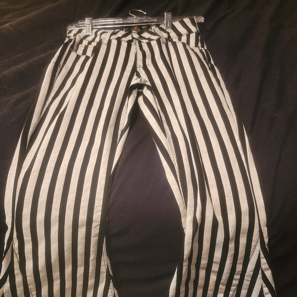 Lucky & Blessed (L&B) Mid Rise Flare Jean's Black and White Stripes
